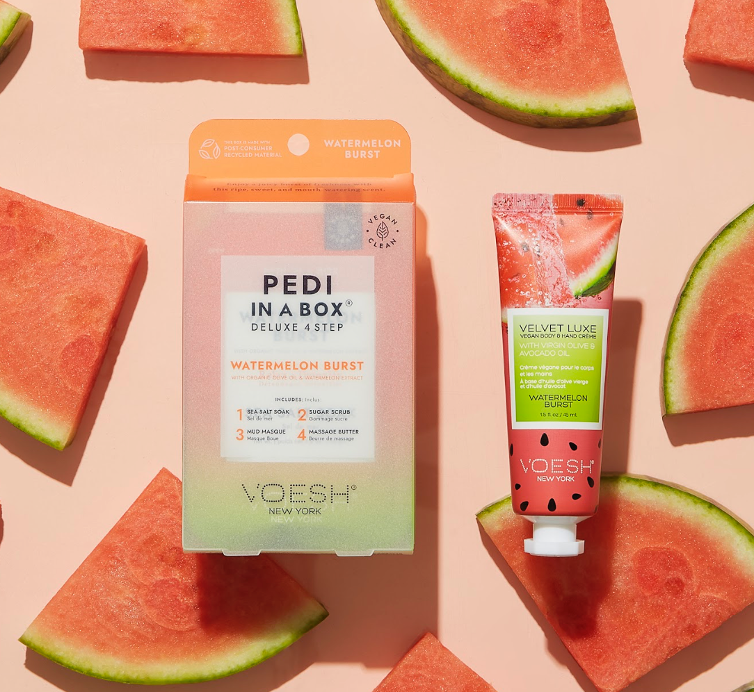 KIT DE PEDICURE 4 PASOS PEDI IN A BOX JUGOSA SANDÍA CON CREMA PARA MANOS