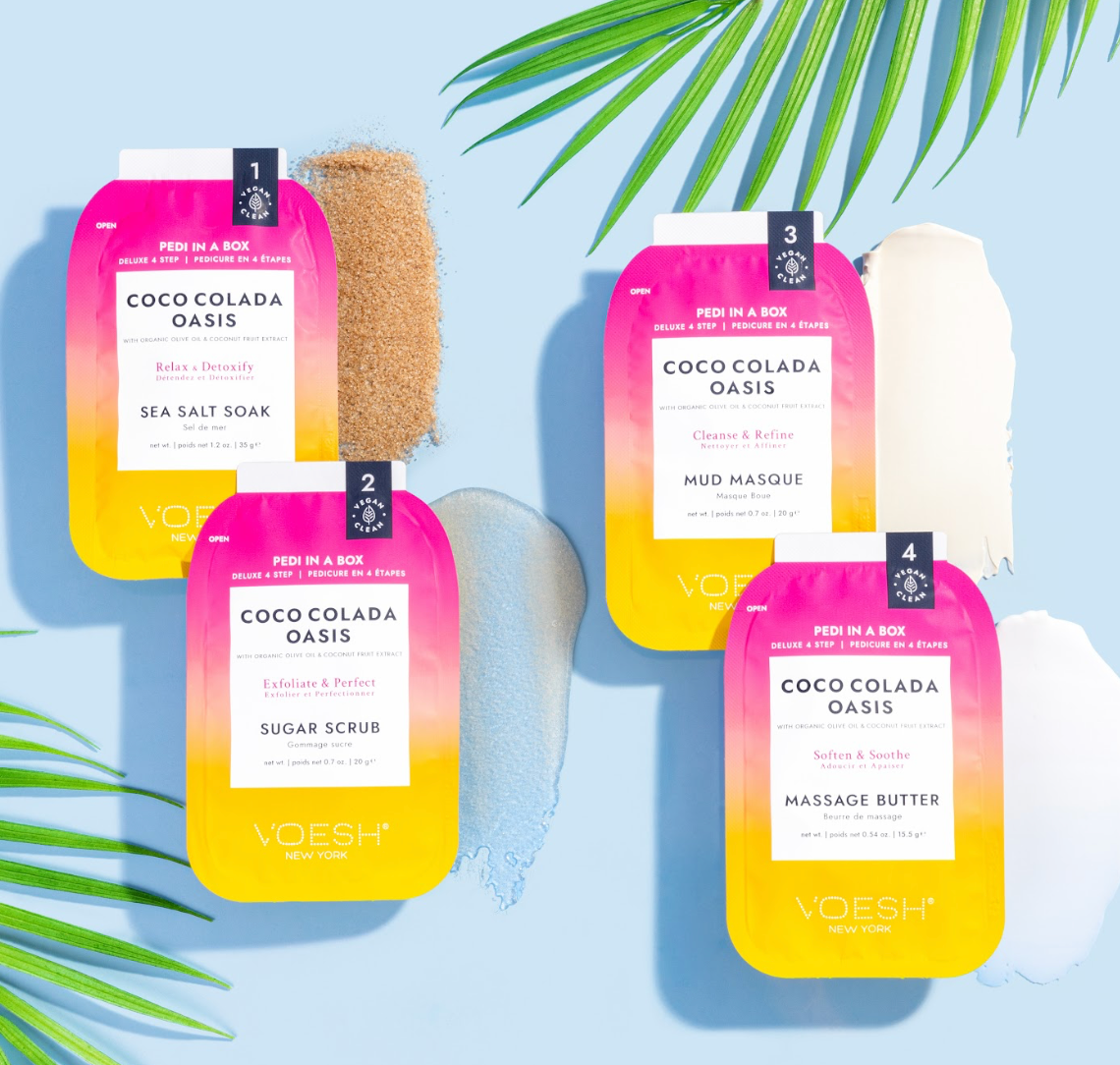 KIT DE PEDICURE 4 PASOS PEDI IN A BOX COCO COLADA OASIS (DUO) CON CREMA PARA MANOS